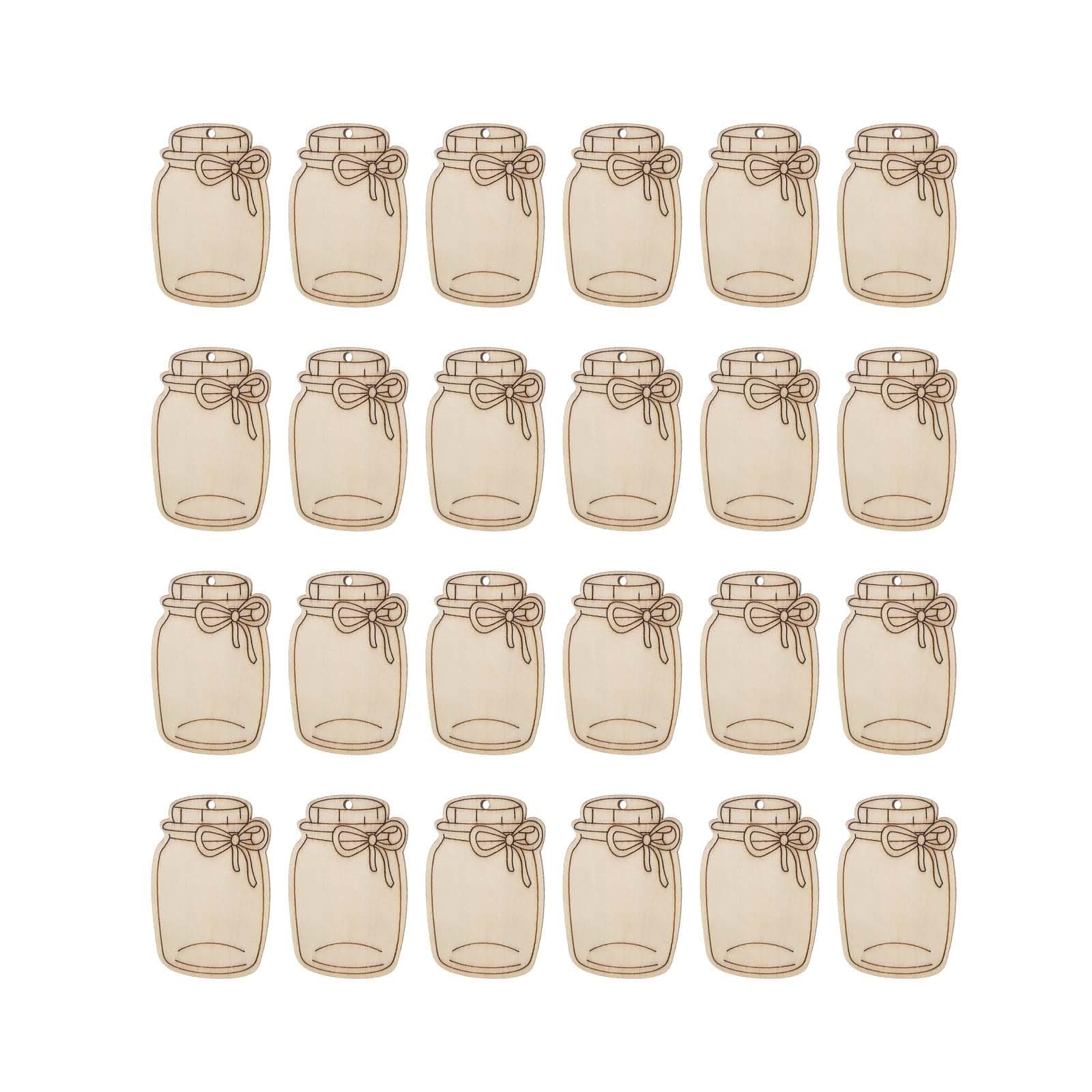 50pcs Mini Wood Mason Jar Cutouts with Hole Hemp Ropes for Decorations