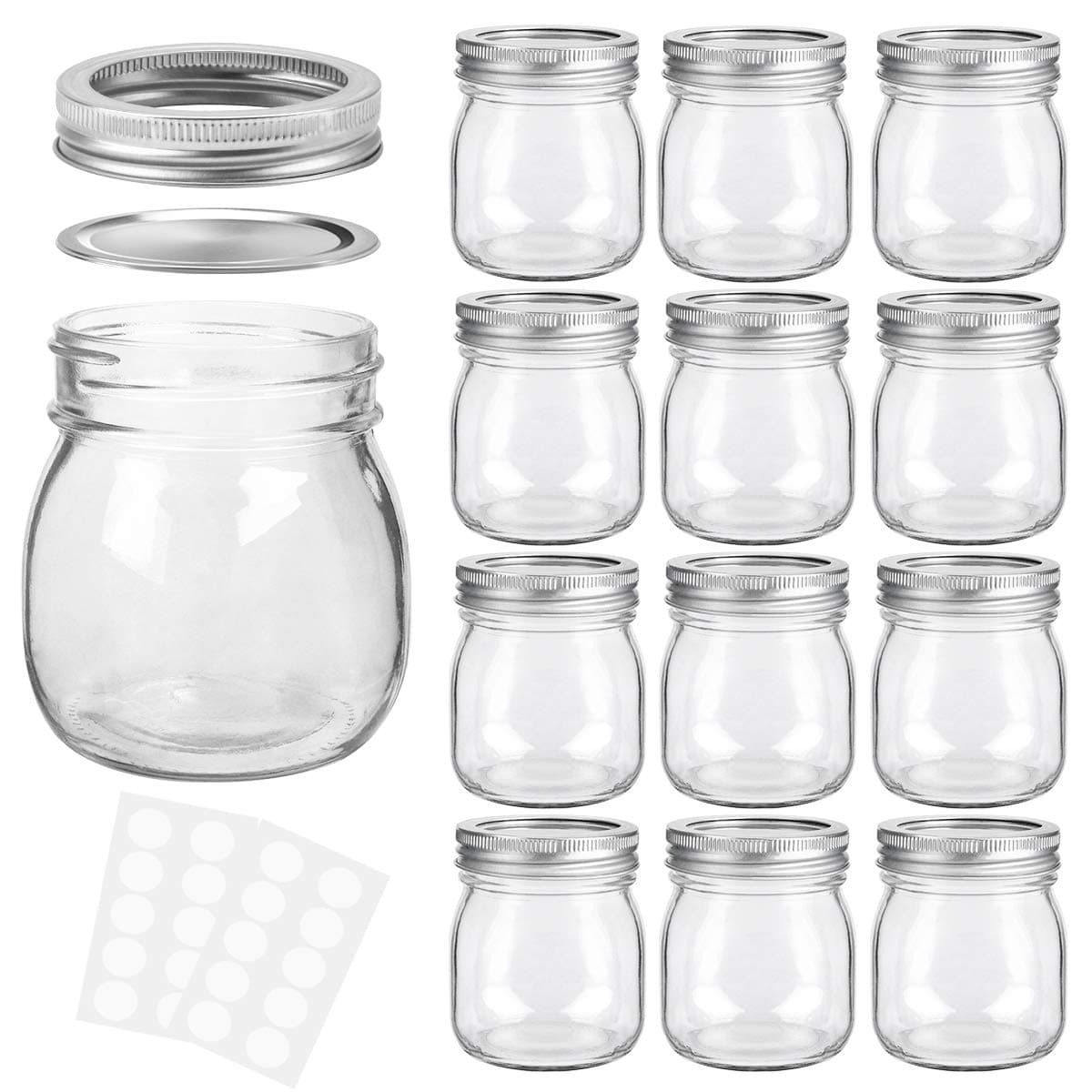 KAMOTA 10 oz Mason Jars, 12 Pack, Whiteboard Labels Included