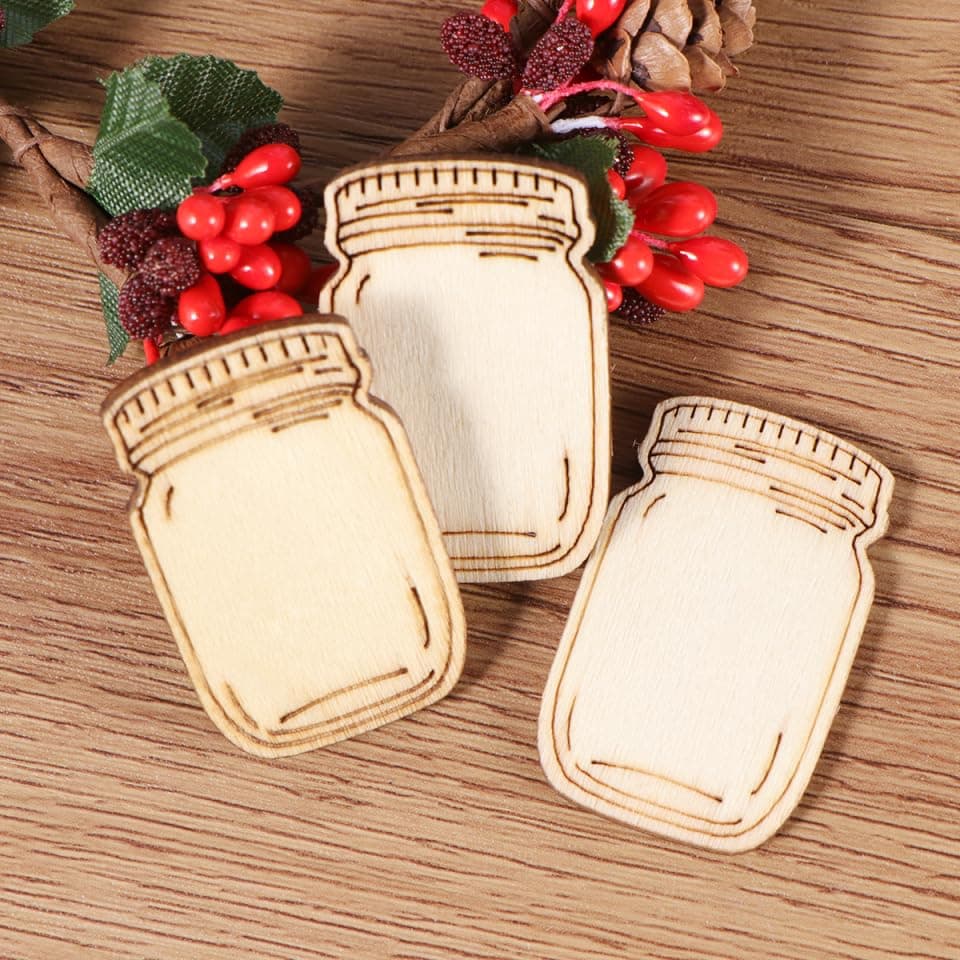 TOYANDONA Wooden Mason Jar Cutouts for Kids Craft DIY