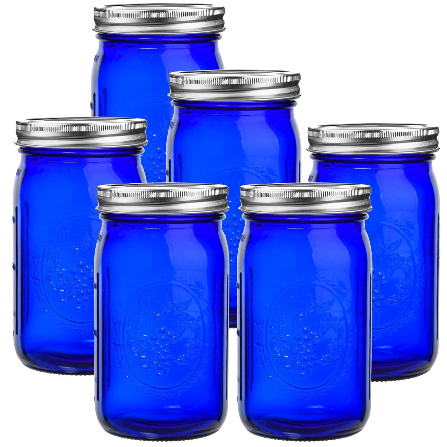Eleganttime Blue Mason Jars Wide Mouth, 6 Pack Cobalt Blue Colored Mason Jars 32 oz for Canning and Pickling, Storage, DIY Crafts & Décor  
Eleganttime Blue Mason Jars Wide Mouth, 6 Pack Cobalt Blue Colored Mason Jars 32 oz for Home Organization, Can