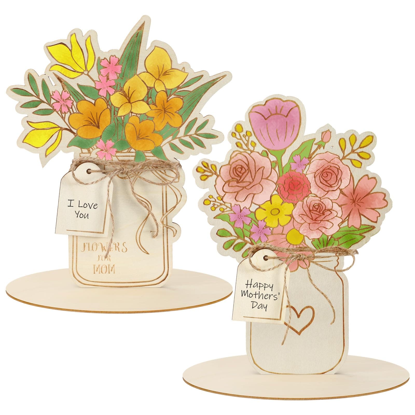 Color Your Own Wood Flower Bouquet Card for Mother's Day DIY Gift for MomGrandma Wife Sister Teachers