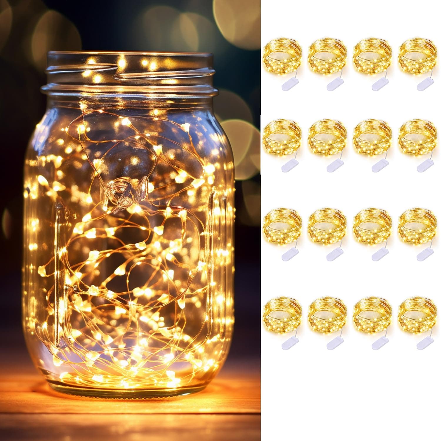 16 Pack 10ft 30 LED Silver Wire Warm White Fairy Lights for Wedding and Party