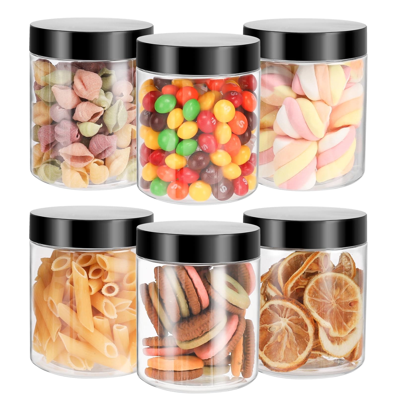 Mfacoy 6 Pack 8 oz Clear Leakproof Plastic Jars with Lids, Perfect for Storing Dry Food, Candy, and More