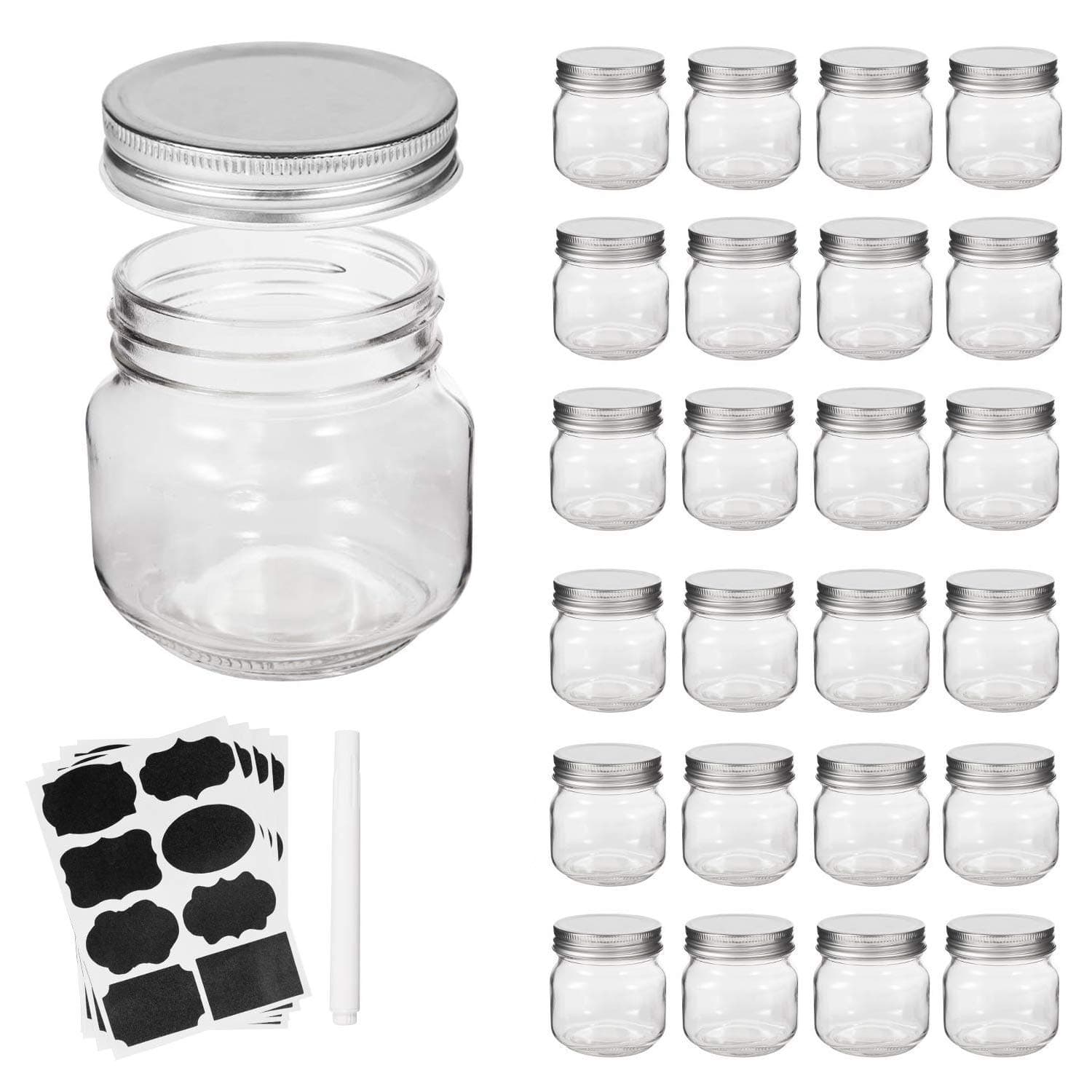 Accguan Mason Jars, 8OZ Silver Lids, 24 Pack, Perfect for Jam, Honey, Wedding Favors