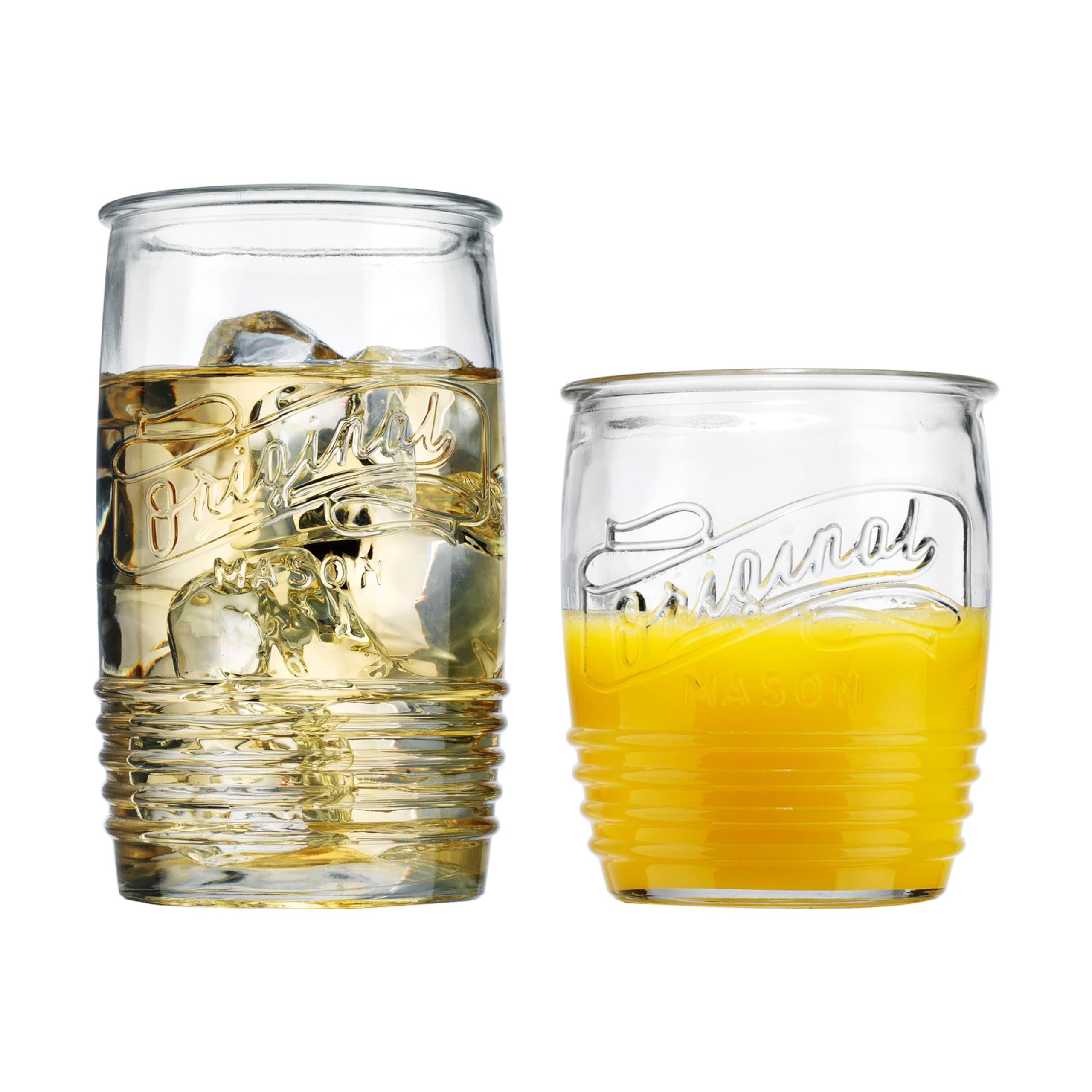 Glaver's Original Mason Drinking Glasses for Everyday Home Use Water Beer Juice Cocktail 8-Piece Set 4-20 Oz Highball Glasses and 4-13 Oz Whiskey Cups