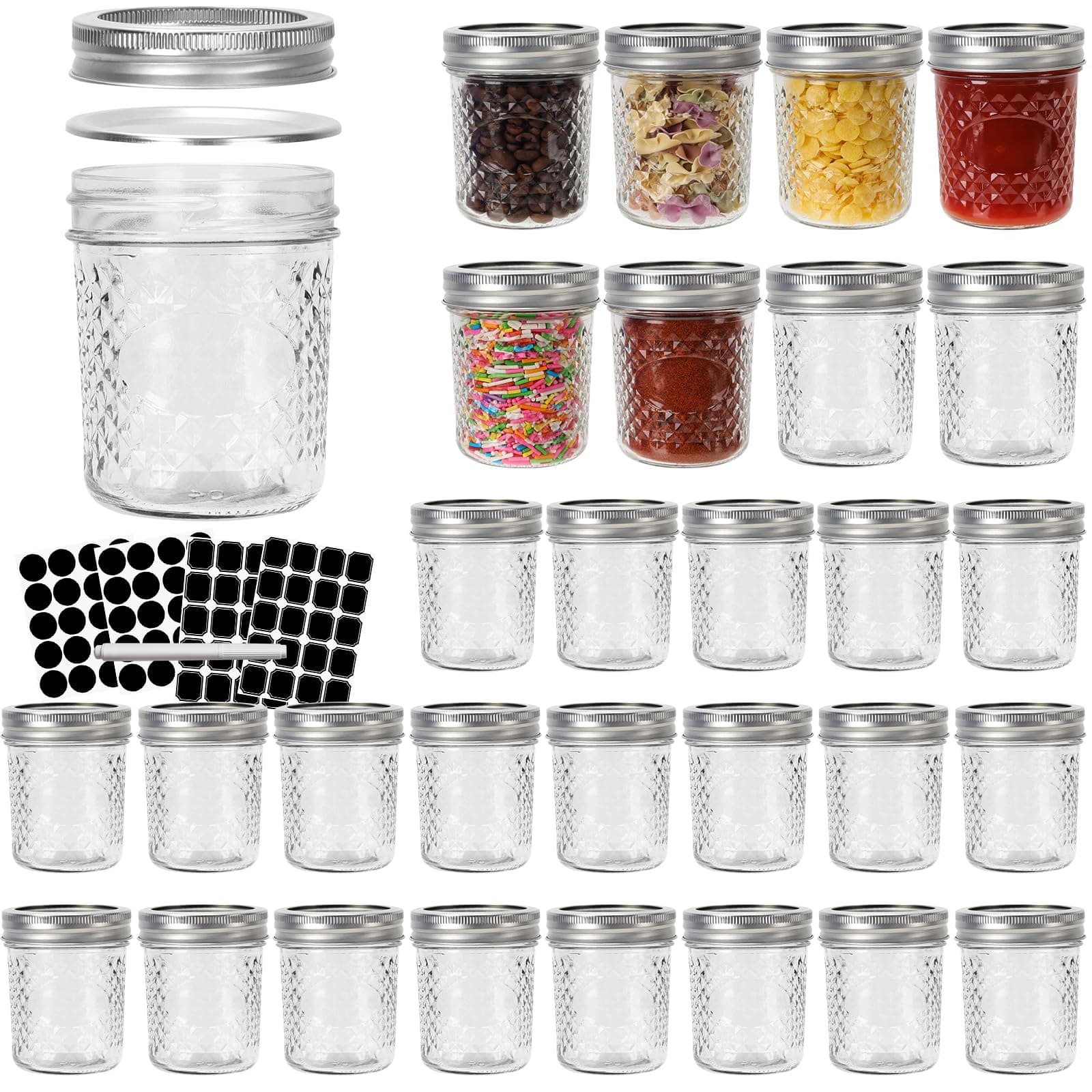 30 Pack CycleMore Wide Mouth Glass Jars, 6 oz Airtight Canisters for Jelly, Sauce, and Favors