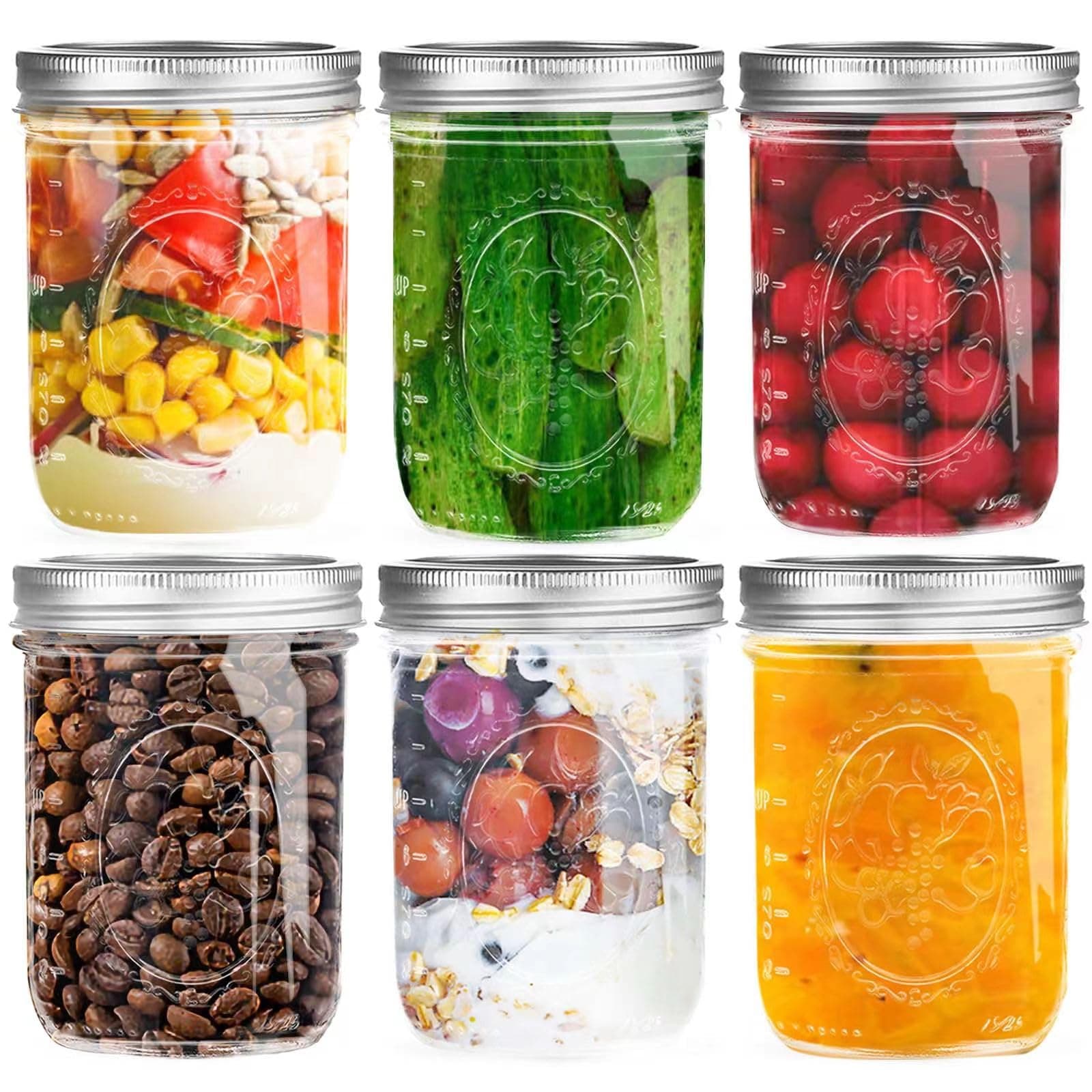 16 oz Wide Mouth Mason Jars with Airtight Lids, 6 Pack for Fermenting and Preserving