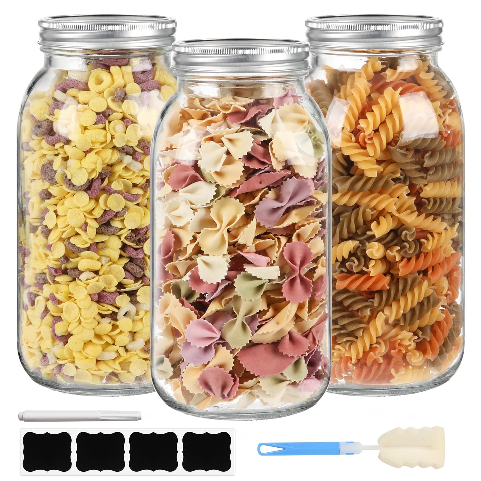 Wide Mouth 64oz Glass Mason Jars, 3 Pack Airtight Lid, Perfect for Canning & Preserving