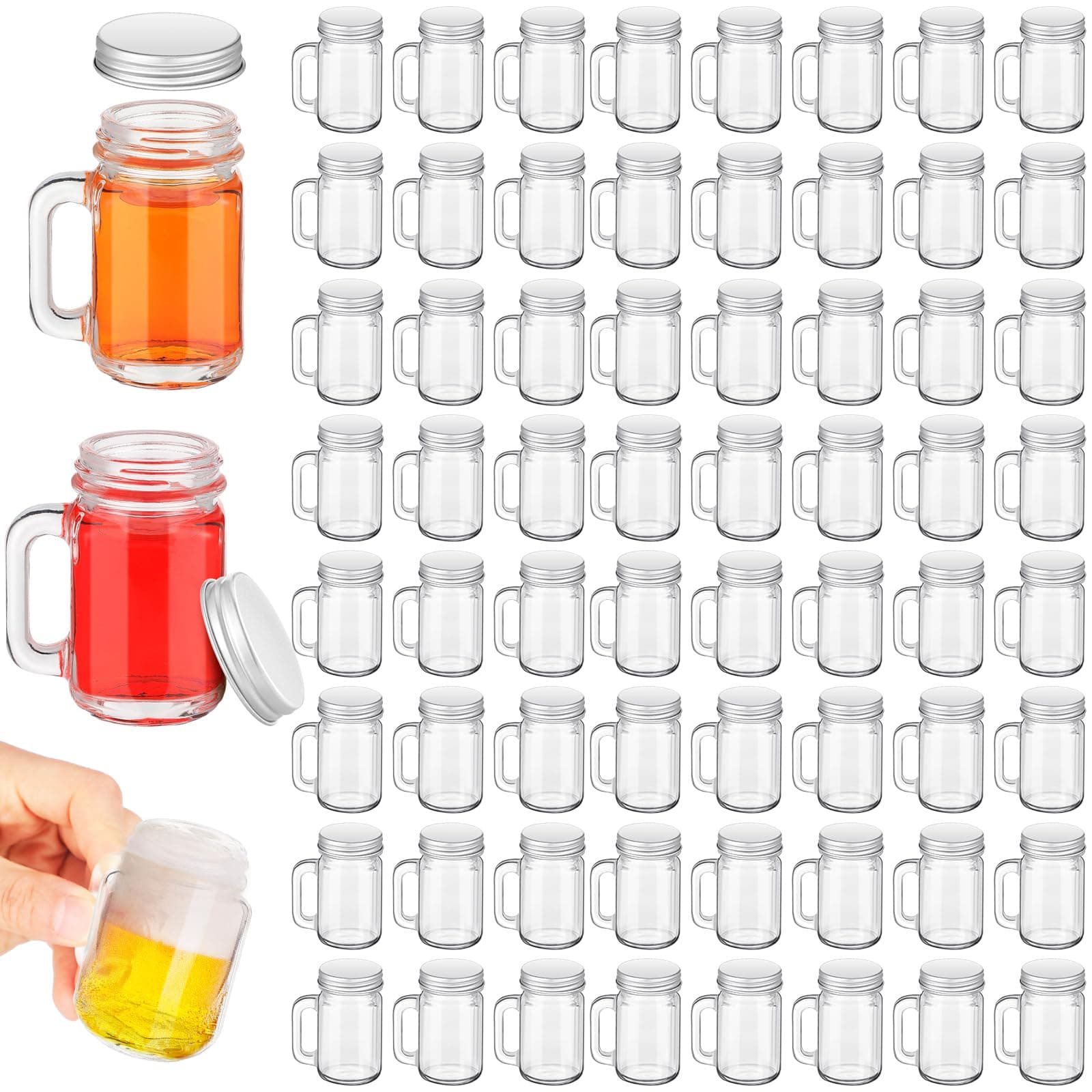 Mifoci 100 Pieces Mini Mason Jar Shot Glasses with Lids for Home Picnic Party
Mifoci 100 Pieces Mason Jar Drinking Glasses with Handles Reusable Mugs for Dessert
Mifoci 100 Pieces Transparent Cups Set for Candle Craft