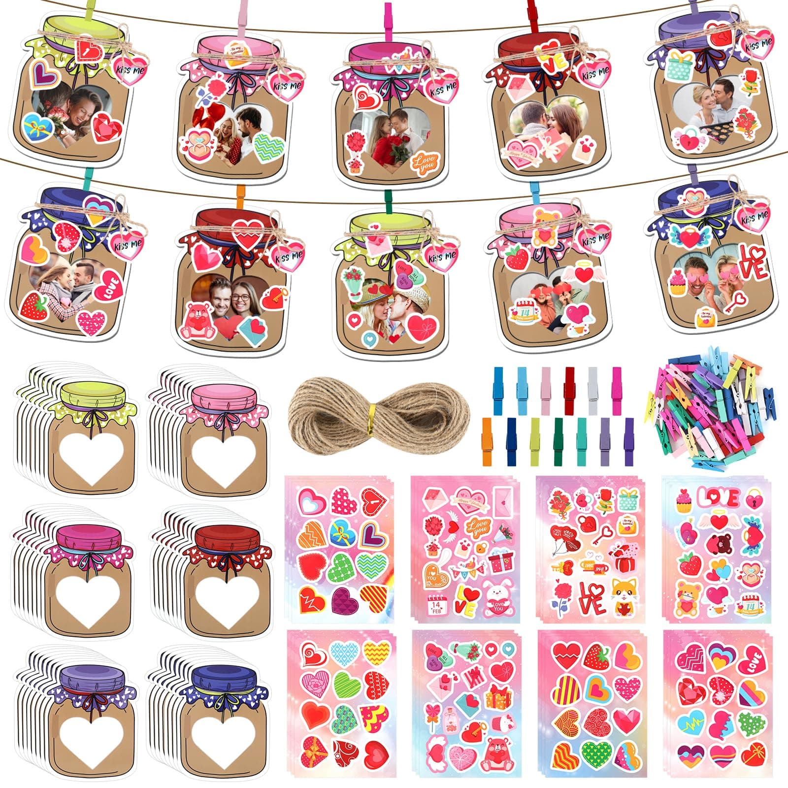 Valentine's Day Craft Kits: DIY Mason Jar Picture Frames & Stickers forKids