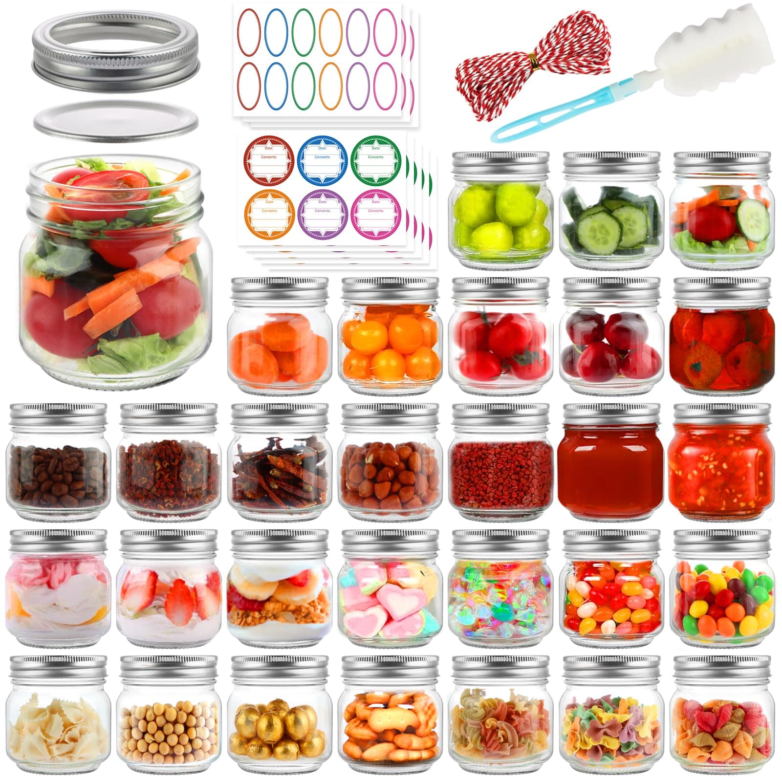 30 Pack 8 oz Mason Jars with Lids and Bands, Small Glass Canning Jars