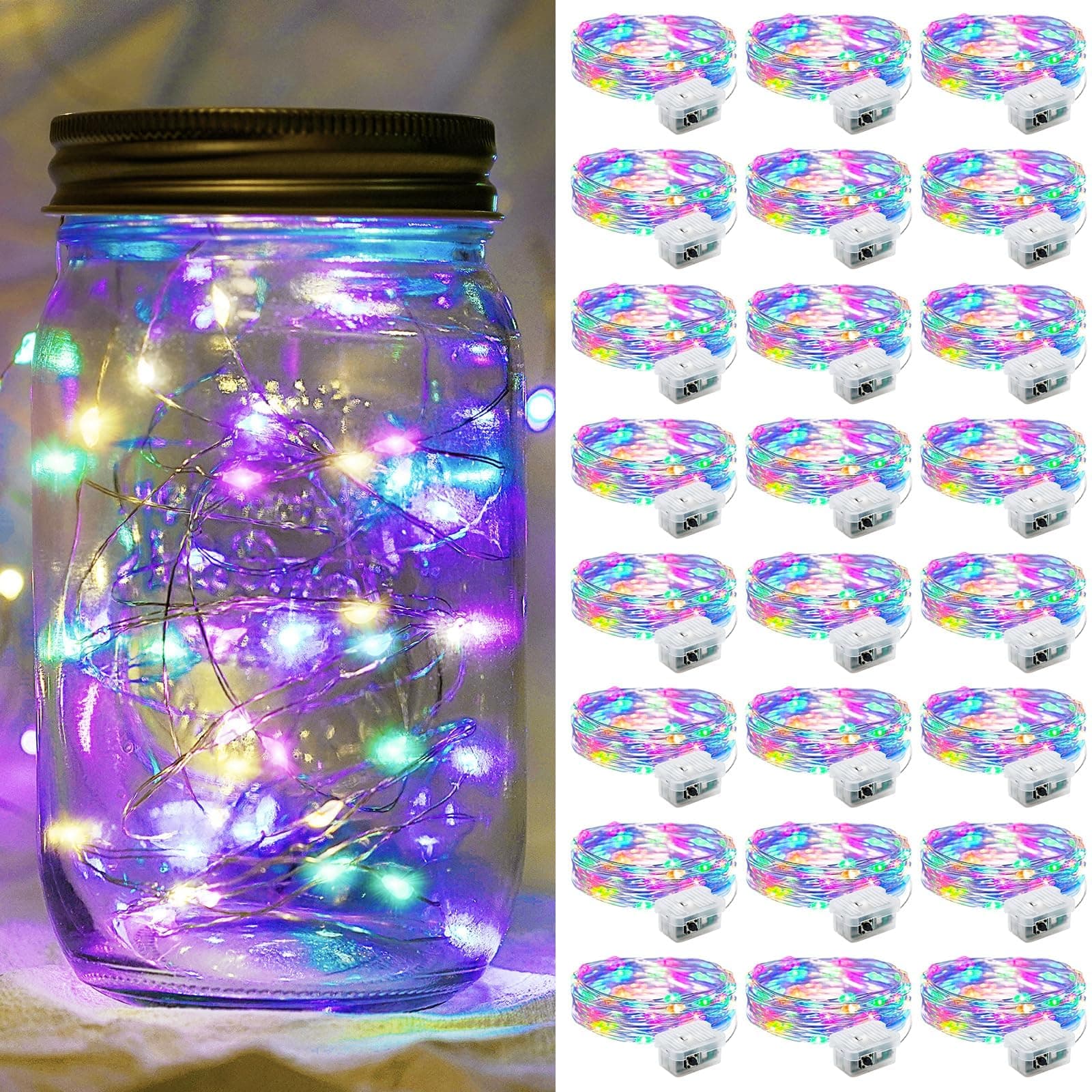 24 Pack Waterproof 20 LED Fairy Lights for Mason Jar Party (Multicolor)