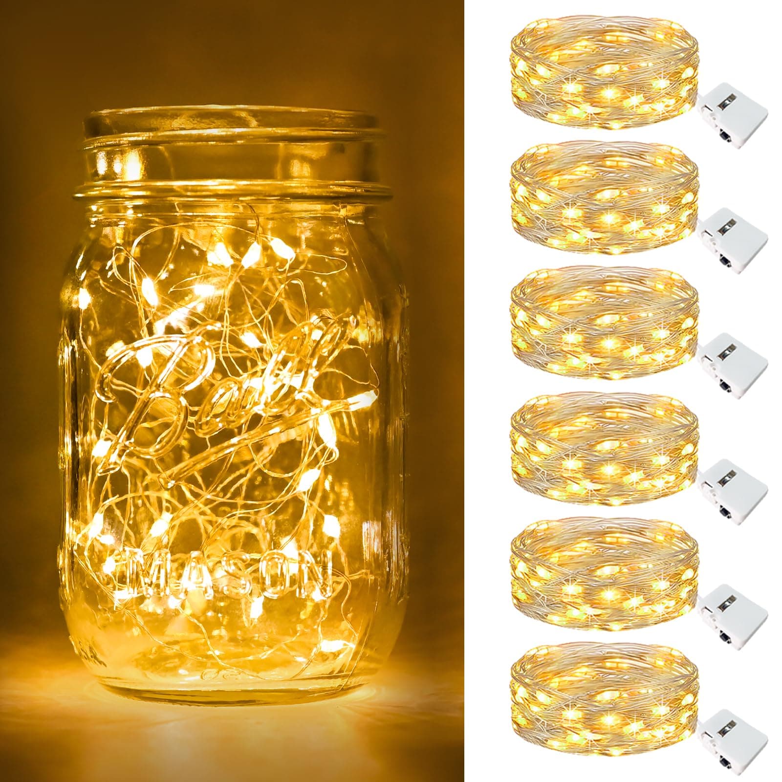 BTFarm 6 Pack Battery Operated 7ft Twinkle LED Fairy Lights 3 Modes Waterproof