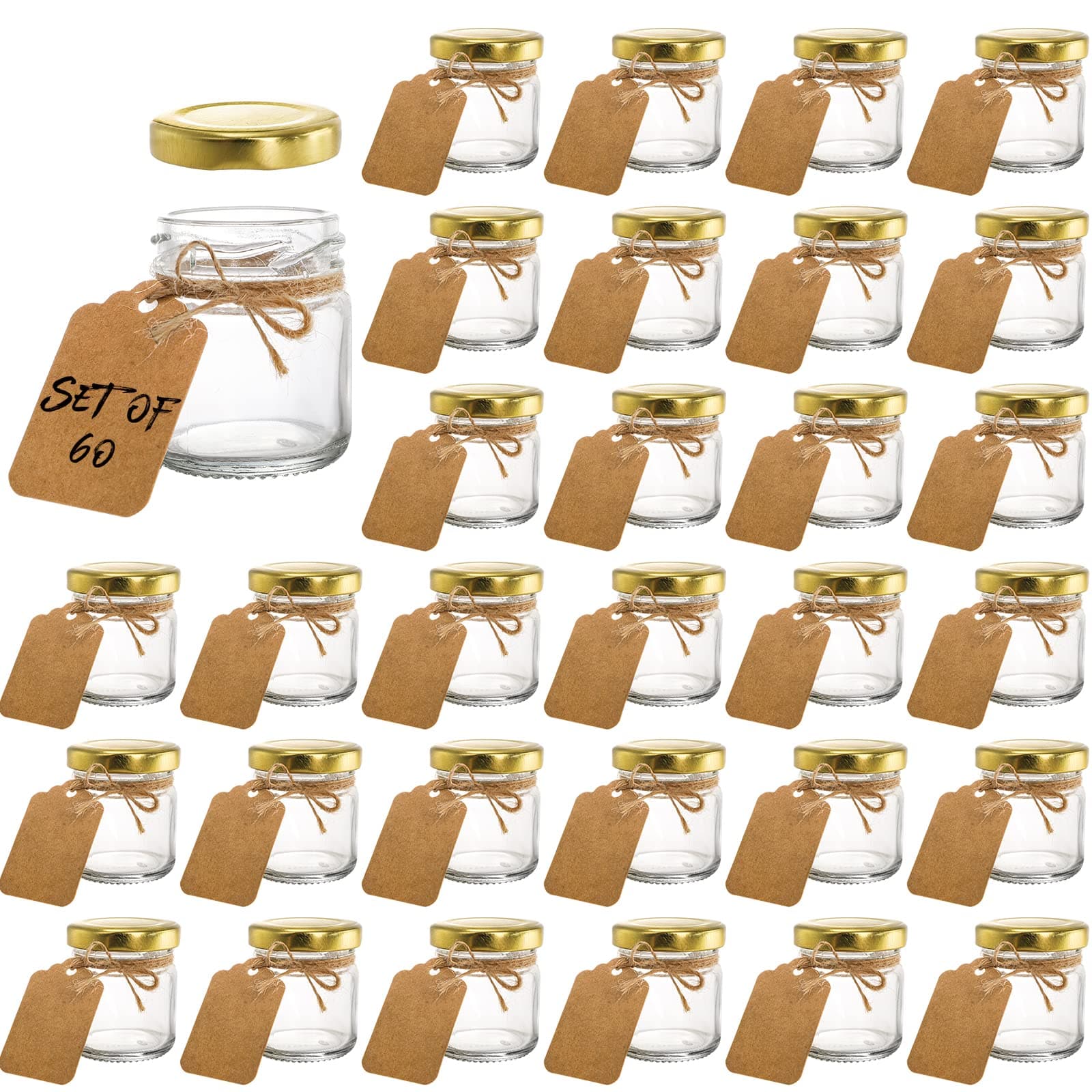 Kingrol 60 Pack 1.5 oz Glass Jars with Lids, Personalized for Spices, Herbs, Crafts