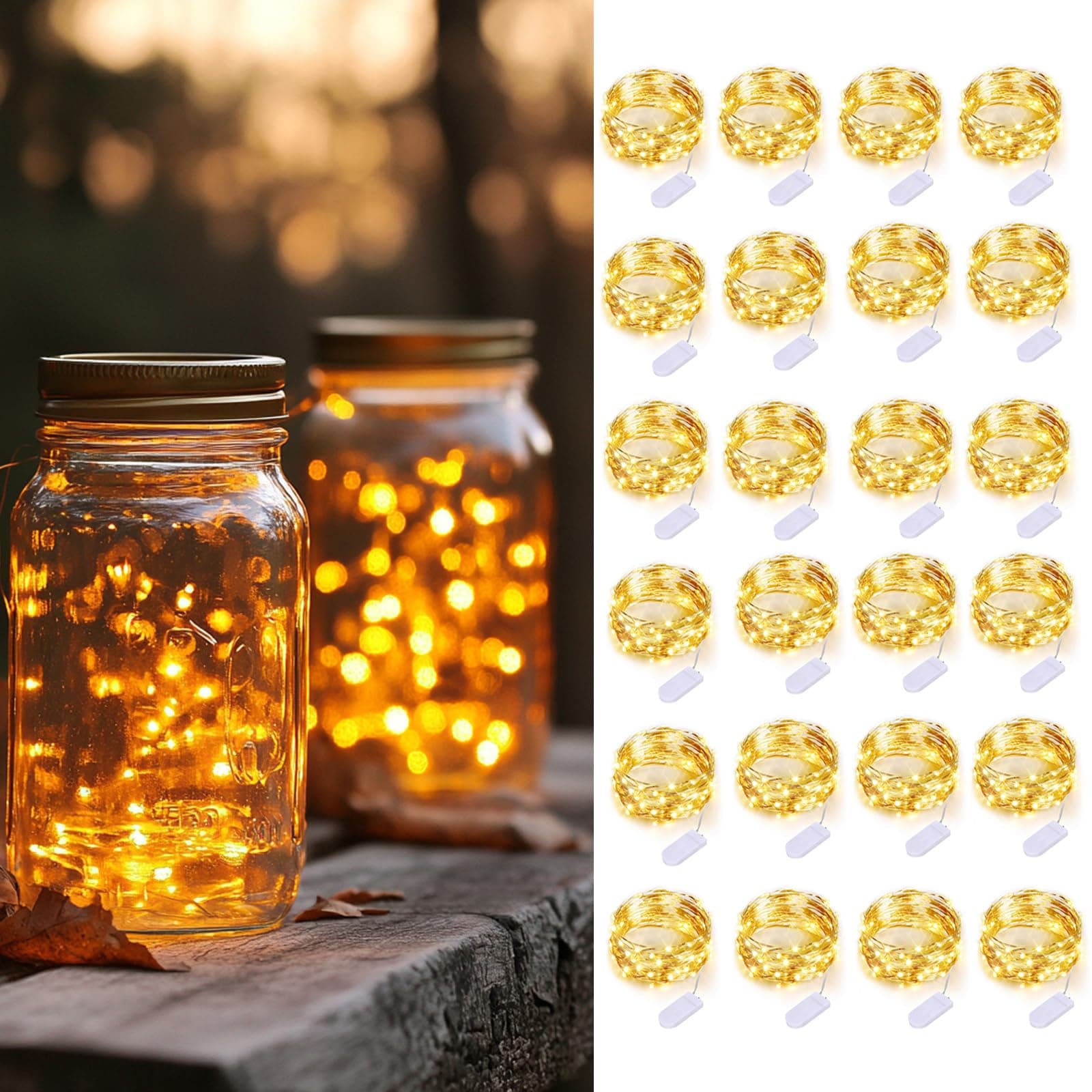 24 Pack Battery Operated Silver Warm White Fairy Lights for Parties and Decor