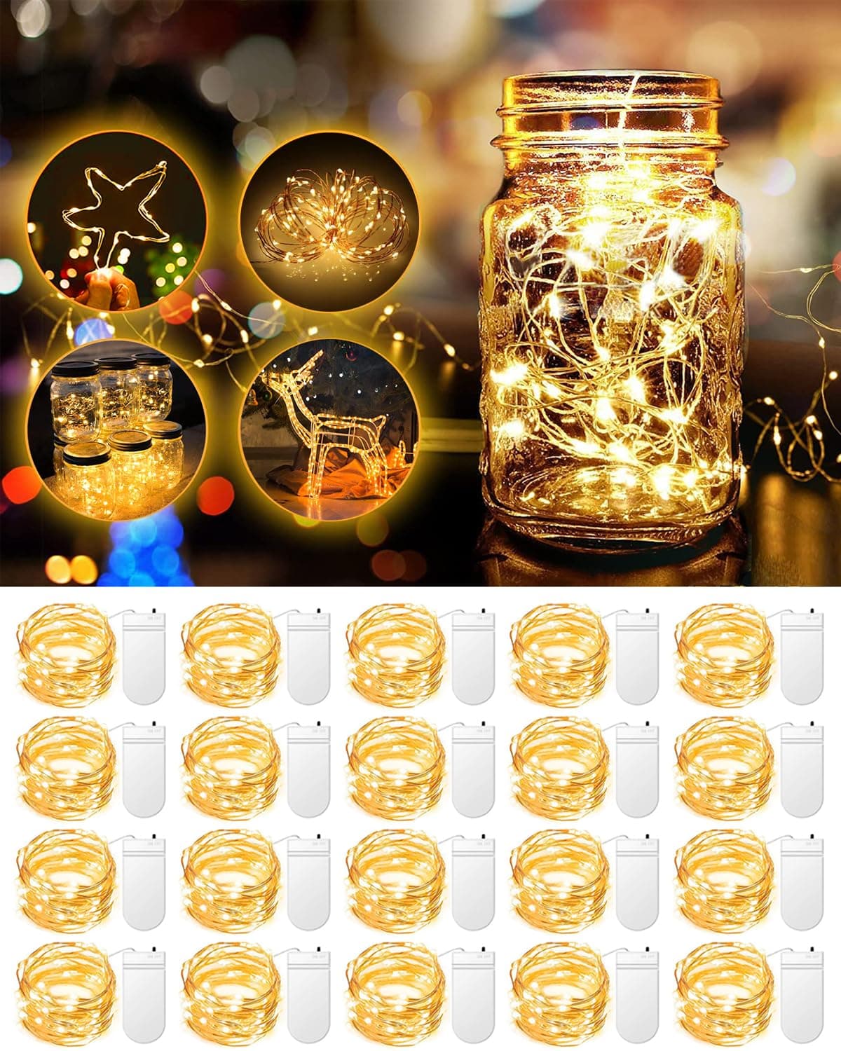 20 Pack Warm White Battery Operated Fairy Lights for Wedding Mason Jars Christmas Decorations