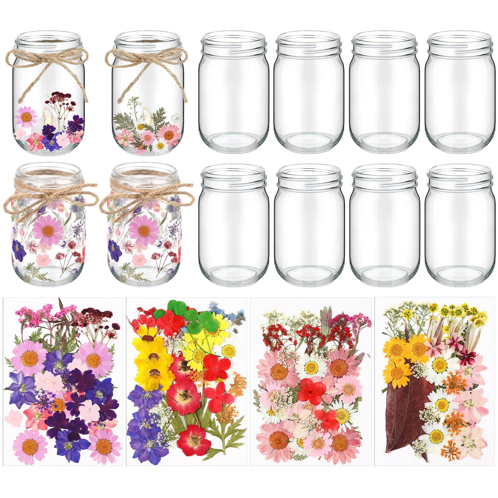 140 Pcs Natural Real Pressed Flowers Mason Jar Lanterns for Christmas Weddings