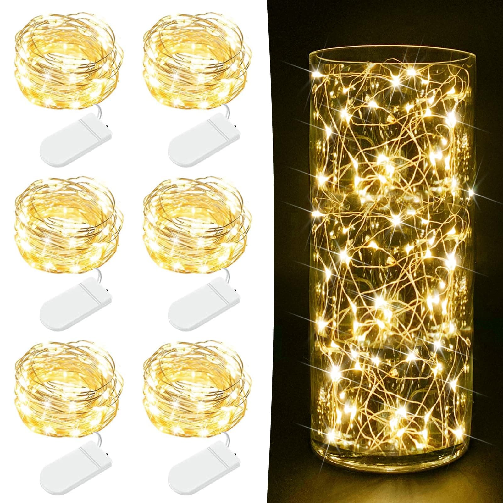 7ft Warm White Copper Wire Fairy Lights - Battery Operated Mini String Lights for DIY Crafts & Party Centerpieces