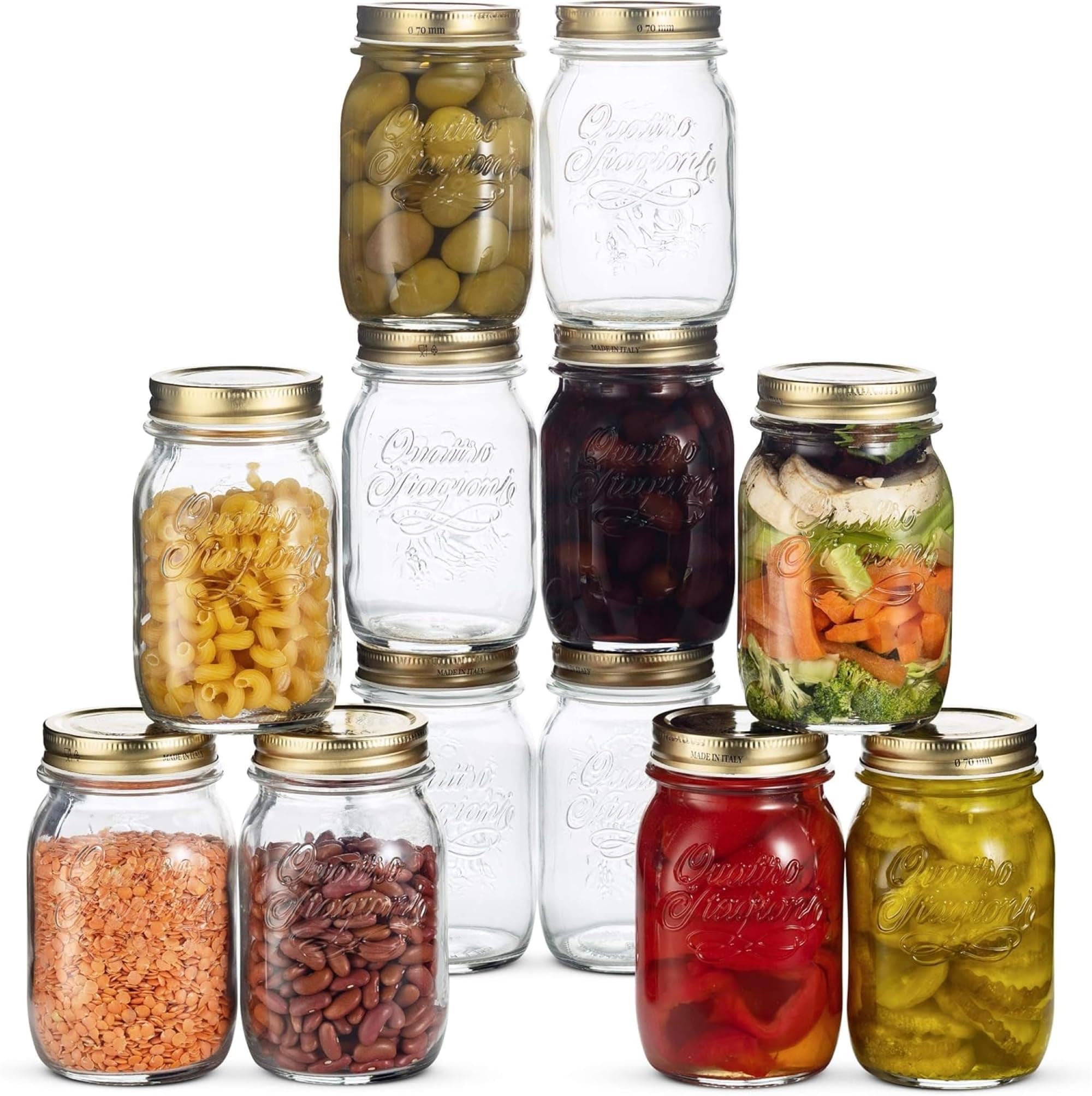 Bormioli Rocco Quattro Stagioni 17oz 12-Pack Glass Jars, Airtight Lid, Dry Food Storage, Italian Made