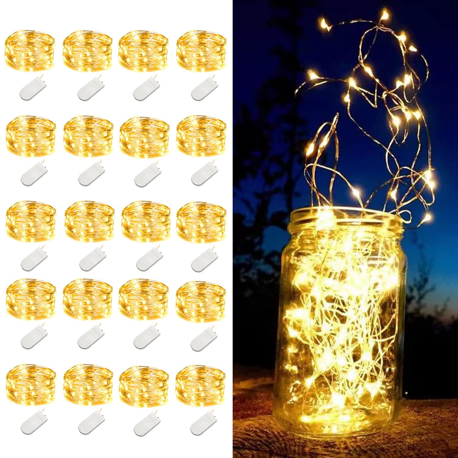 20 Pack Battery Operated Silver Fairy Lights for Wedding Party Crafts