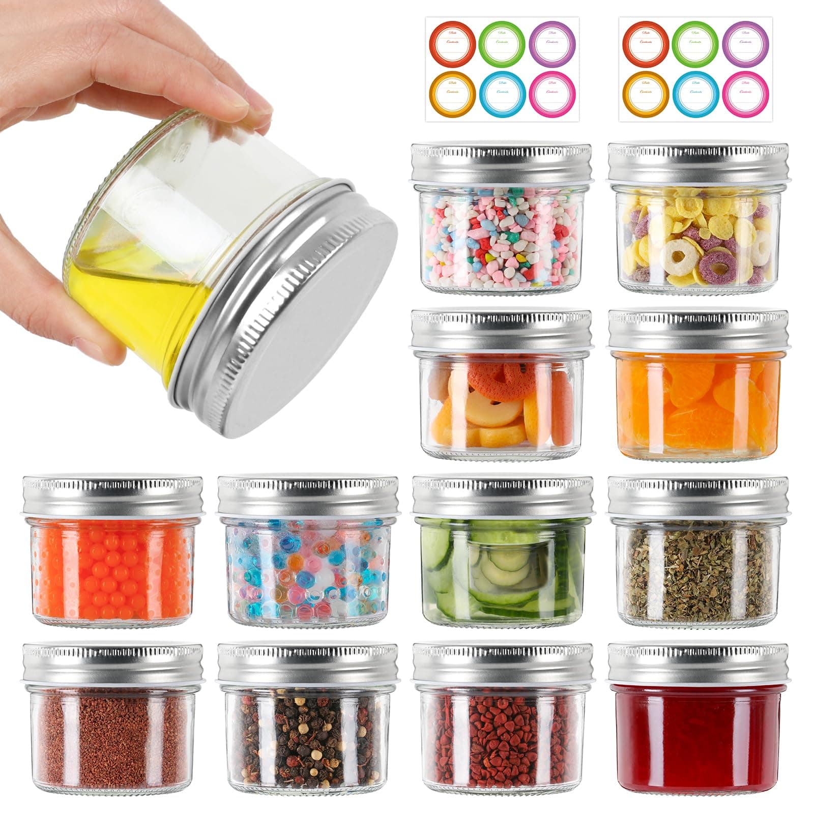 AuroTrends 4 oz Silver Lids Mason Jars 12Pcs for Candles Jams Spices