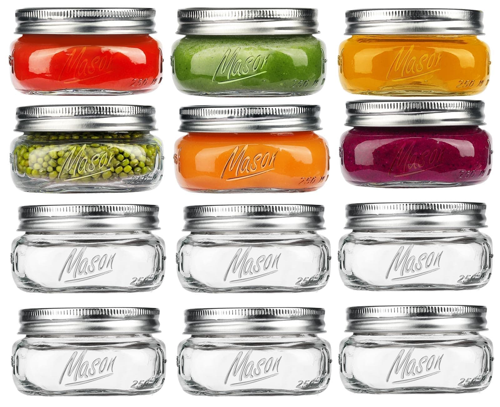 Clear 8 oz Wide Mouth Mason Jars, 12 Pack with Lids & Bands, Perfect for Canning & Preserving