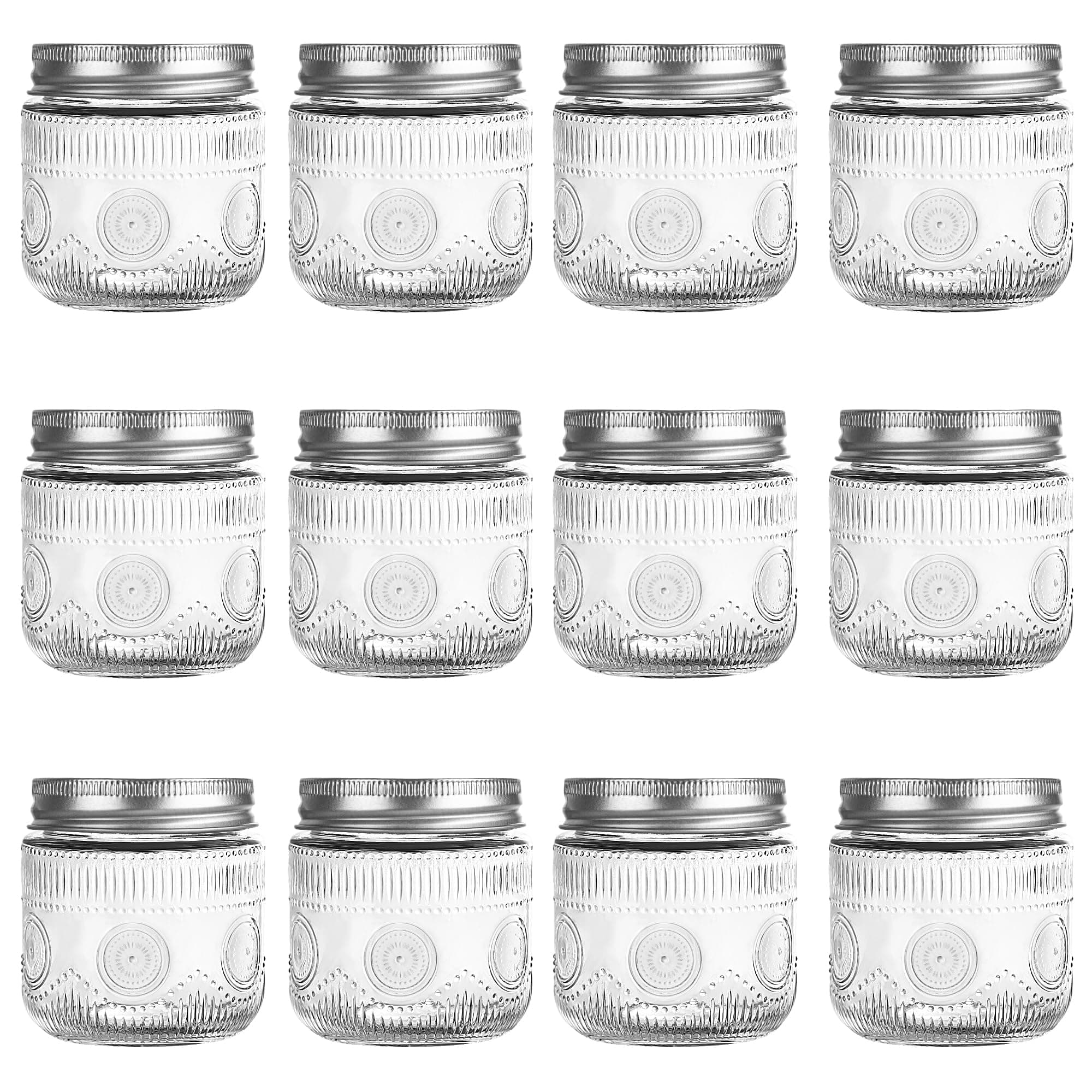 Amzcku 12 Pack 8 oz Vintage Mason Jars with Lids, Canning, Pickling & Storage Solutions