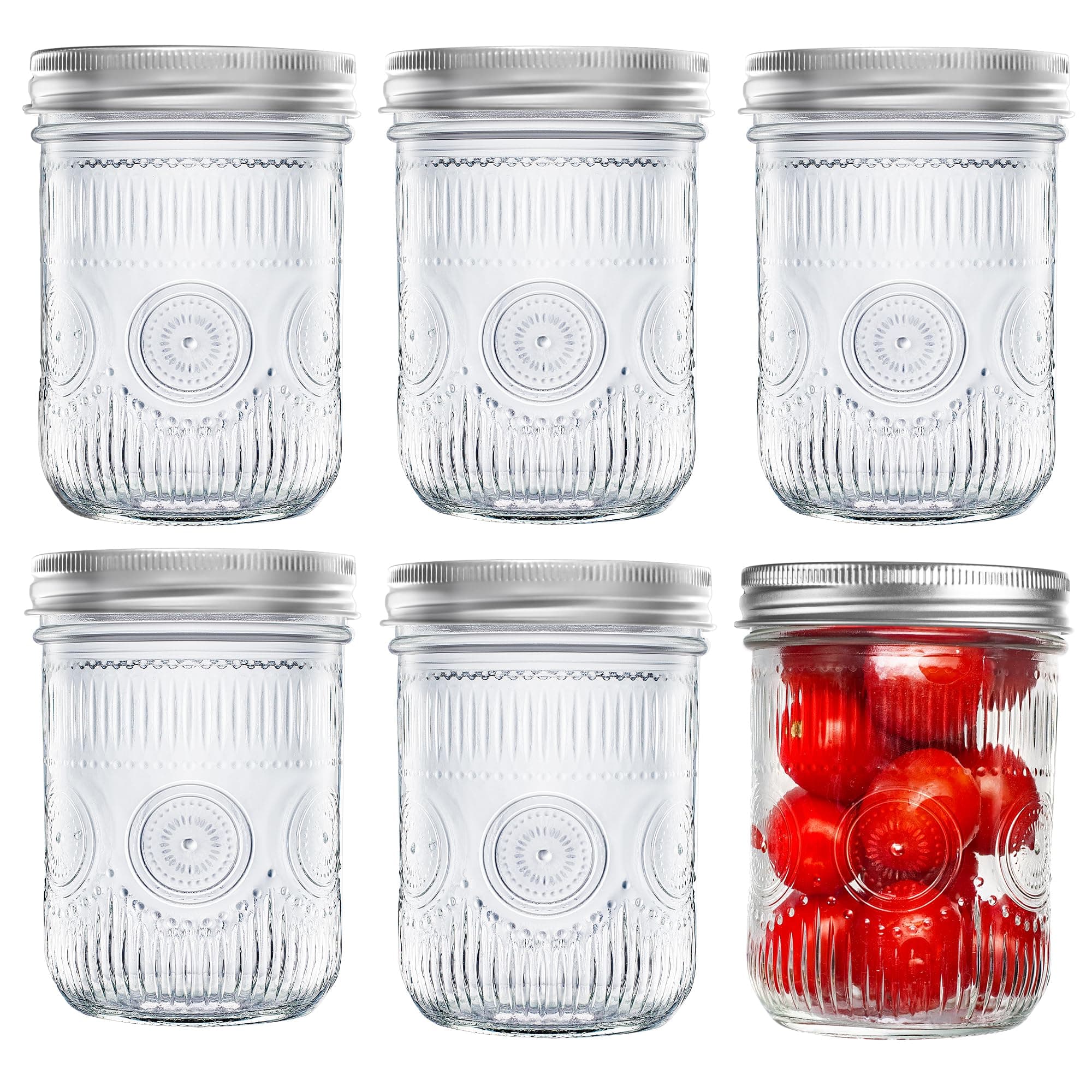 Amzcku 16oz Vintage Mason Jars with Lids, Wide Mouth for Storage, Canning & More (6 Pack)