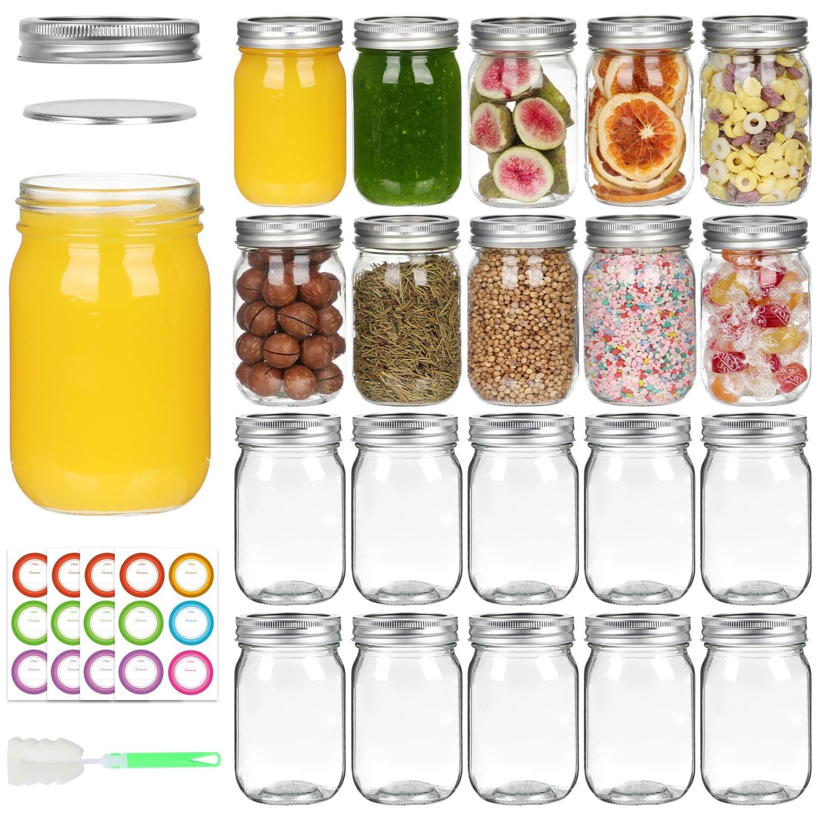 12 oz Glass Mason Jars With Lids 20 Pack for Jam and Fruit Storage
| Reusable 350ml Round Canning Jars With Silver Separable Lids for Honey and Beverages
| Mason Jars 12 fl. oz, Set of 20 for Wedding Favors and Gifts